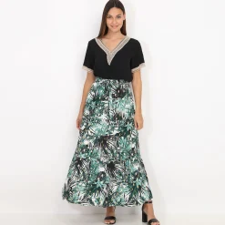 Discount La Modeuse Jupe à imprimé tropical et détails dorés Blanc