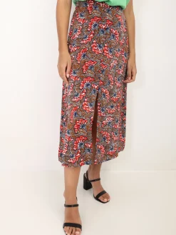 Clearance La Modeuse Jupe à motif fleurs style wax Marron