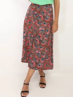 Clearance La Modeuse Jupe à motif fleurs style wax Marron