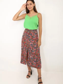 Clearance La Modeuse Jupe à motif fleurs style wax Marron