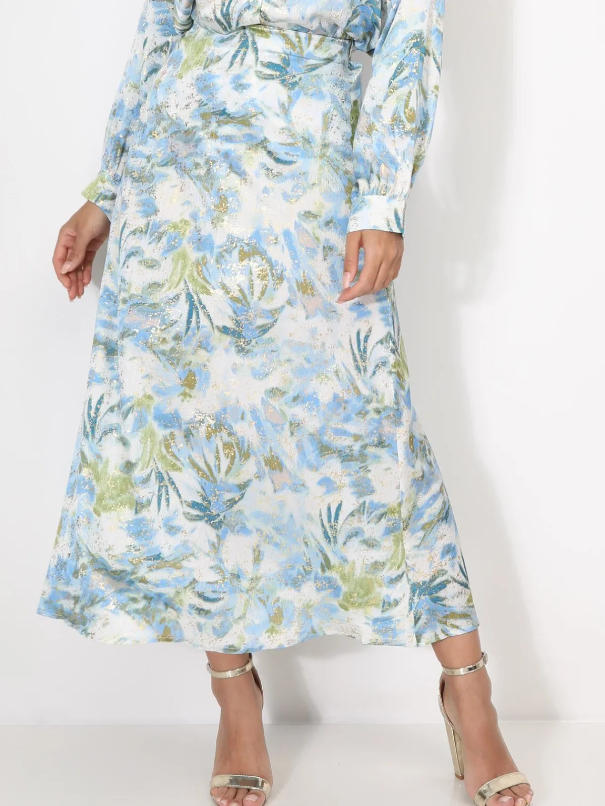 La Modeuse Jupe à motifs et éclats dorés Bleu