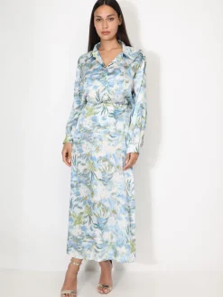 La Modeuse Jupe à motifs et éclats dorés Bleu