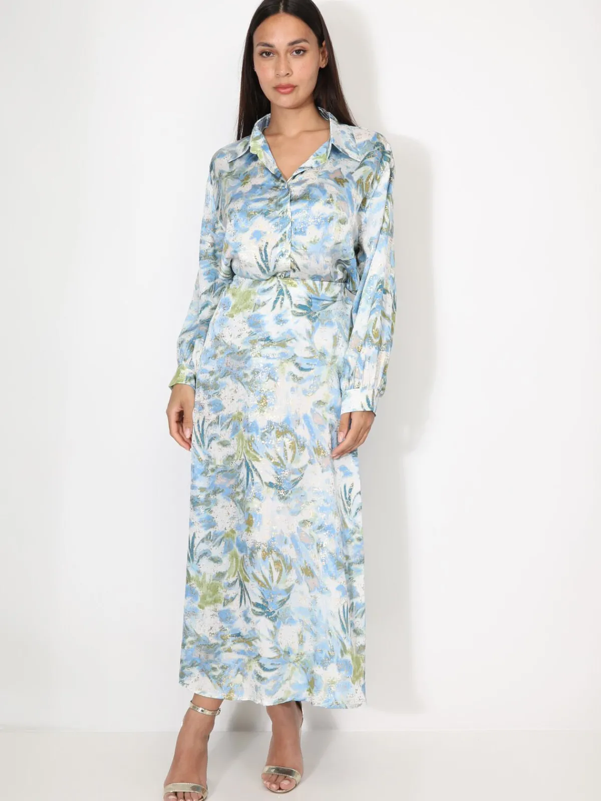 La Modeuse Jupe à motifs et éclats dorés Bleu
