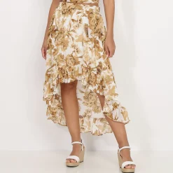 Clearance La Modeuse Jupe asymétrique à motif printanier Blanc