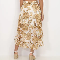 Clearance La Modeuse Jupe asymétrique à motif printanier Blanc