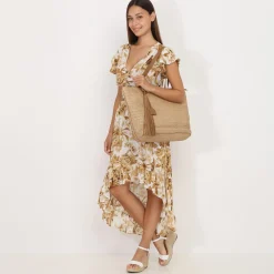 Clearance La Modeuse Jupe asymétrique à motif printanier Blanc