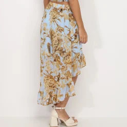 Best La Modeuse Jupe asymétrique à motif printanier BleuClair