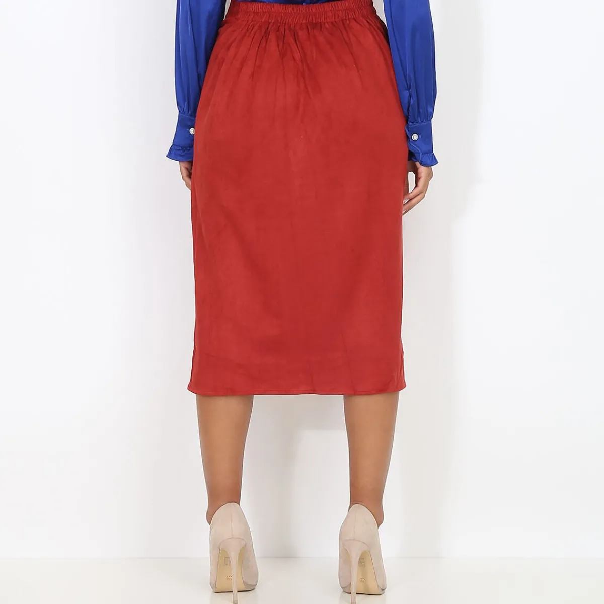 La Modeuse Jupe asymétrique fendue en suédine Bordeaux