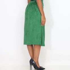 Clearance La Modeuse Jupe asymétrique fendue en suédine Vert