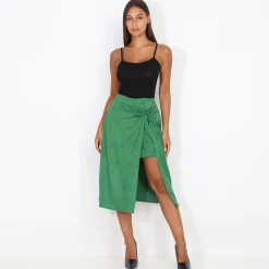 Clearance La Modeuse Jupe asymétrique fendue en suédine Vert