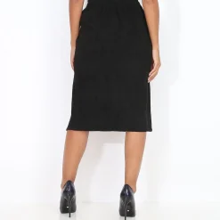 La Modeuse Jupe asymétrique fendue en suédine Noir