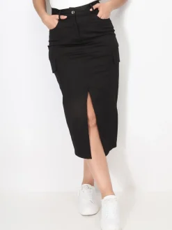 New La Modeuse Jupe cargo droite à fente Noir