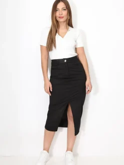 New La Modeuse Jupe cargo droite à fente Noir