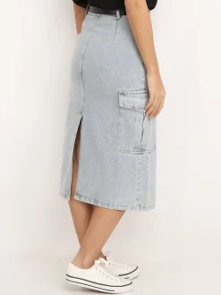 La Modeuse Jupe cargo en jeans avec ceinture BleuClair