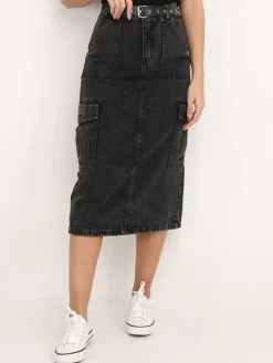 Best La Modeuse Jupe cargo en jeans avec ceinture grisfoncé