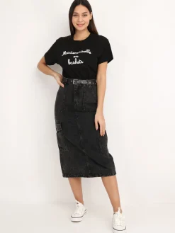 Best La Modeuse Jupe cargo en jeans avec ceinture grisfoncé
