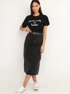 Best La Modeuse Jupe cargo en jeans avec ceinture grisfoncé