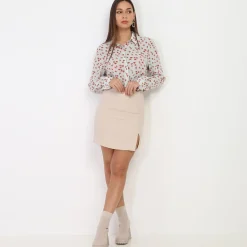 La Modeuse Jupe courte fendue Beige