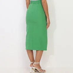 Online La Modeuse Jupe crayon ceinturée et fendue Vert