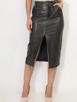 Hot La Modeuse Jupe crayon en simili effet vieilli Noir