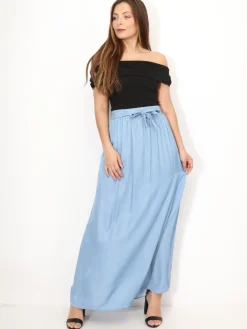 La Modeuse Jupe effet denim ceinturée BleuClair