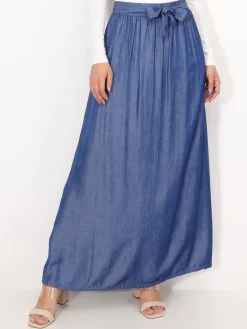 Online La Modeuse Jupe effet denim ceinturée Bleufoncé