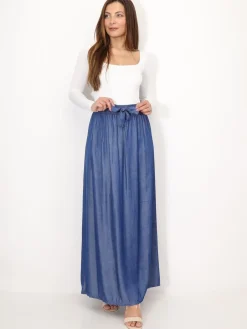 Online La Modeuse Jupe effet denim ceinturée Bleufoncé