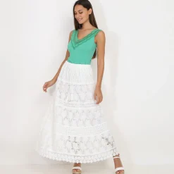 Outlet La Modeuse Jupe en crochet et dentelle Blanc