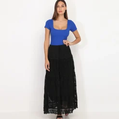 Sale La Modeuse Jupe en crochet et dentelle Noir