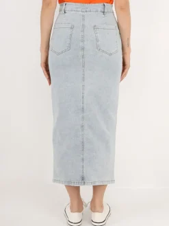 Hot La Modeuse Jupe en jean mi-longue et fendue BleuClair