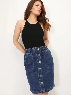Outlet La Modeuse Jupe en jeans à boutons et poches Bleufoncé