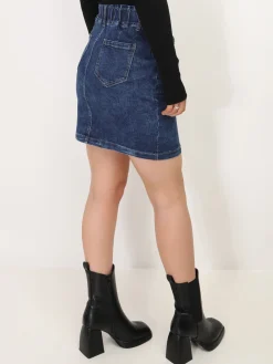 Outlet La Modeuse Jupe en jeans à boutons et poches Bleufoncé