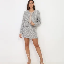Online La Modeuse Jupe en tweed à poches Beige