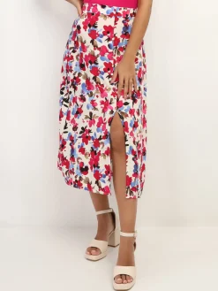 New La Modeuse Jupe fendue à fleurs aquarelles Beigerosé