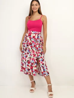 New La Modeuse Jupe fendue à fleurs aquarelles Beigerosé