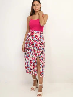 New La Modeuse Jupe fendue à fleurs aquarelles Beigerosé