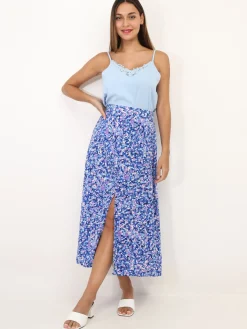 Best La Modeuse Jupe fendue à imprimé tacheté Bleu