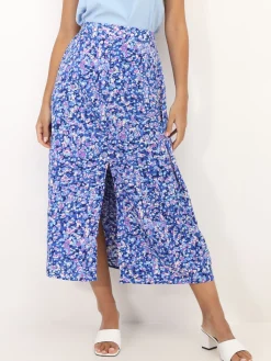 Best La Modeuse Jupe fendue à imprimé tacheté Bleu