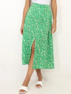 Clearance La Modeuse Jupe fendue à motif petites fleurs Vert