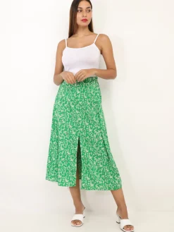 Clearance La Modeuse Jupe fendue à motif petites fleurs Vert