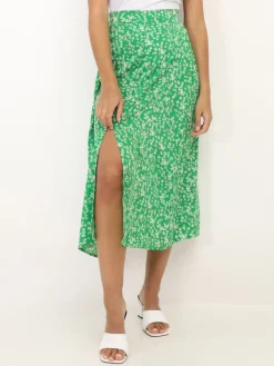 Clearance La Modeuse Jupe fendue à motif petites fleurs Vert
