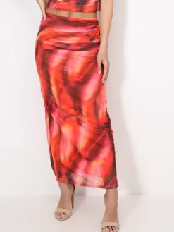 La Modeuse Jupe froncée en tulle tie and dye Rouge