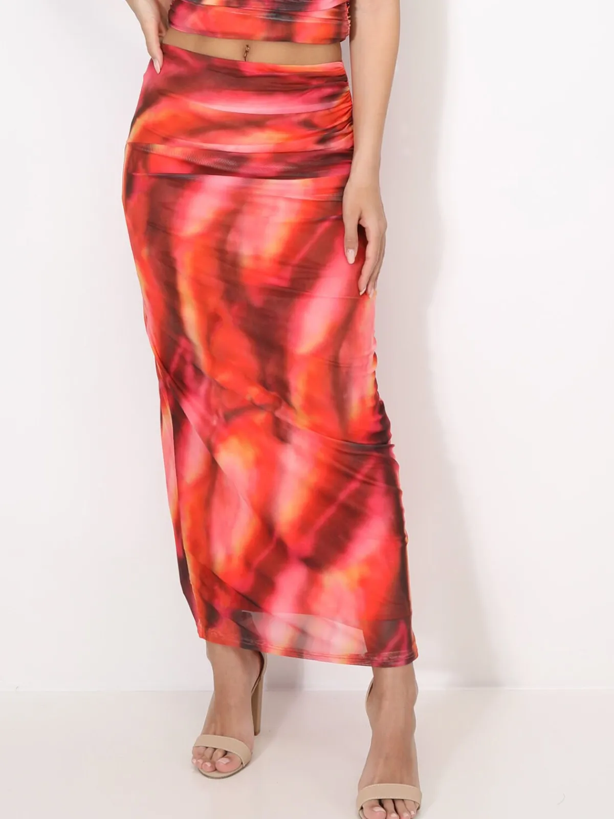 La Modeuse Jupe froncée en tulle tie and dye Rouge