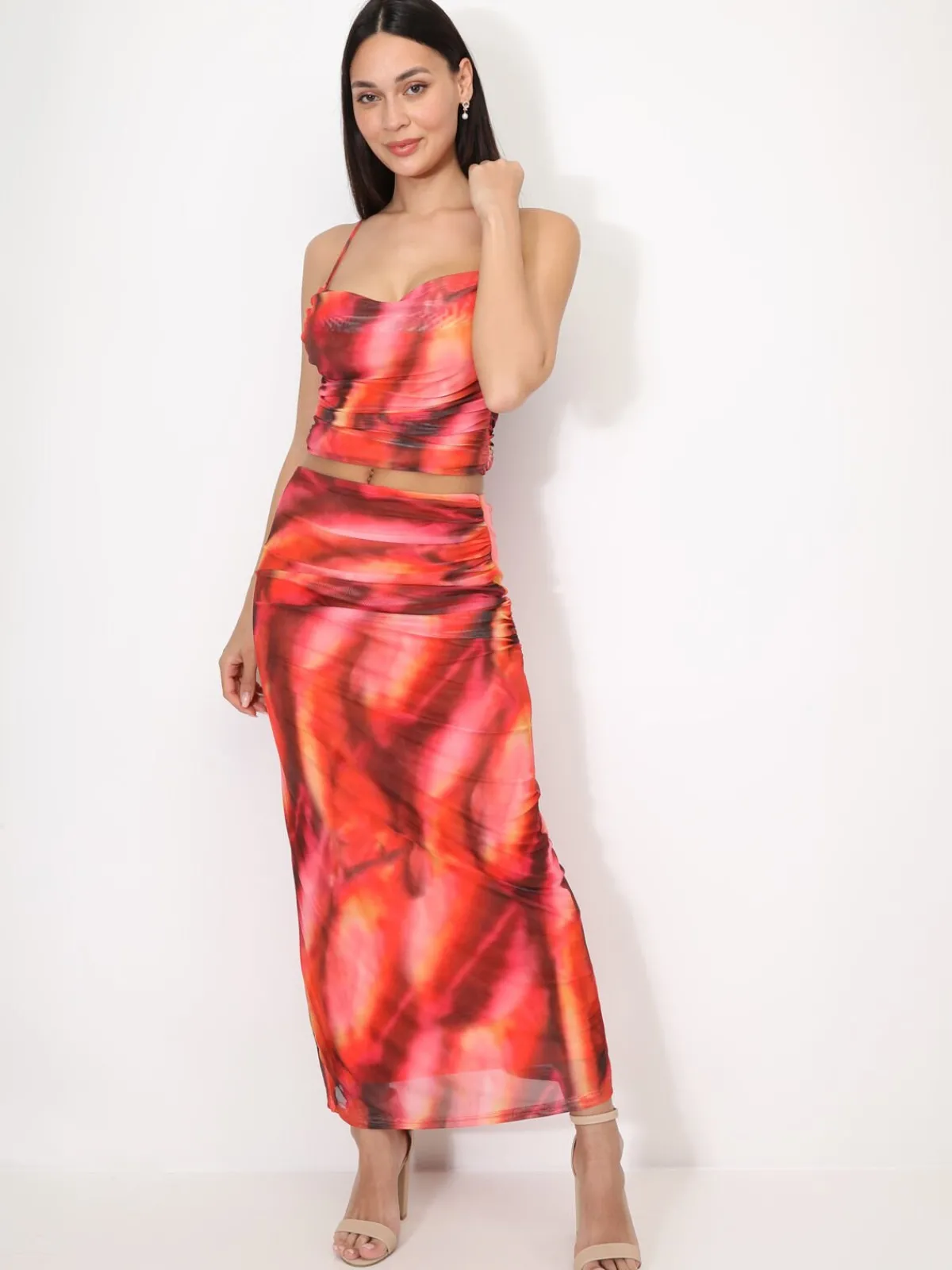 La Modeuse Jupe froncée en tulle tie and dye Rouge