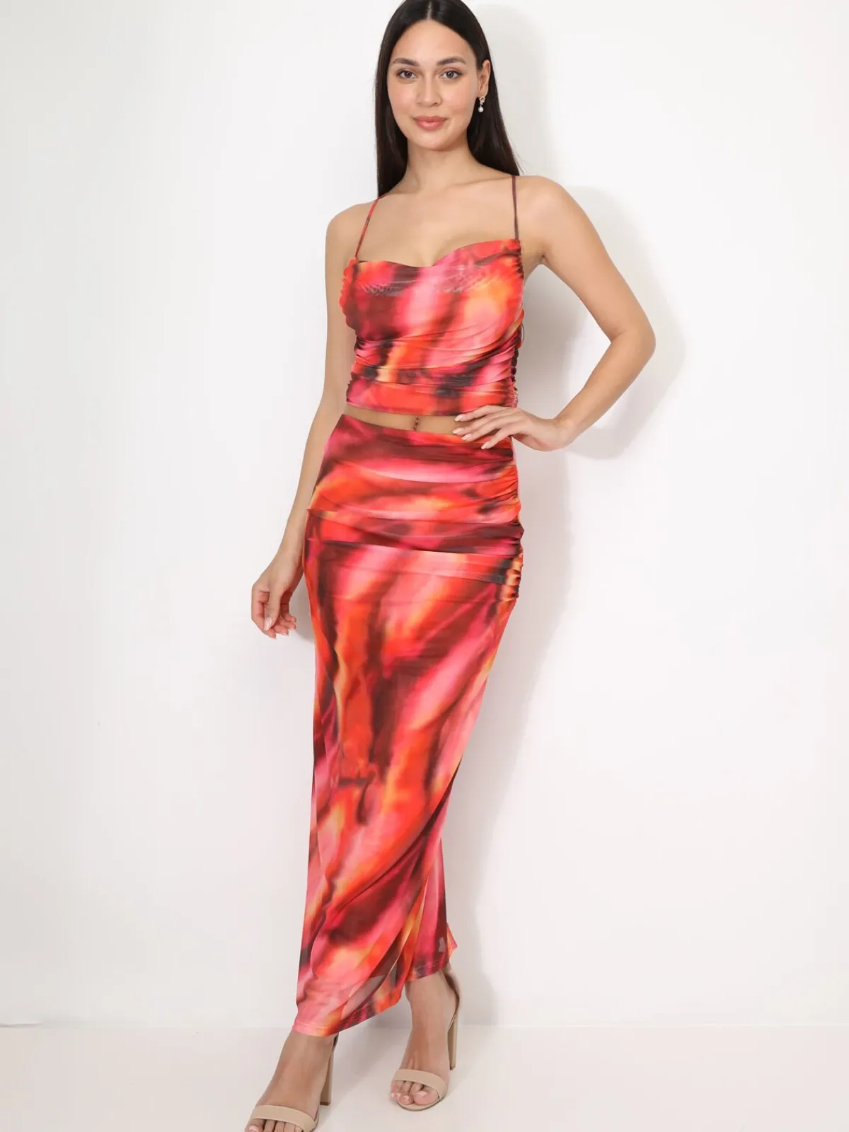 La Modeuse Jupe froncée en tulle tie and dye Rouge