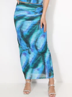 Outlet La Modeuse Jupe froncée en tulle tie and dye Bleu