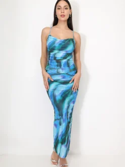 Outlet La Modeuse Jupe froncée en tulle tie and dye Bleu