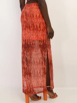 Hot La Modeuse Jupe imprimée en mesh à fentes Orange
