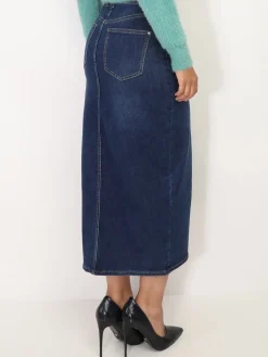 Best La Modeuse Jupe longue en denim fendue Bleufoncé
