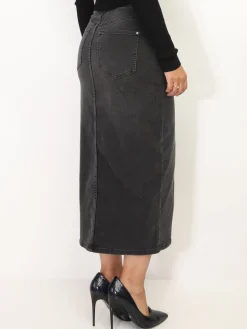 New La Modeuse Jupe longue en denim fendue Grisanthracite